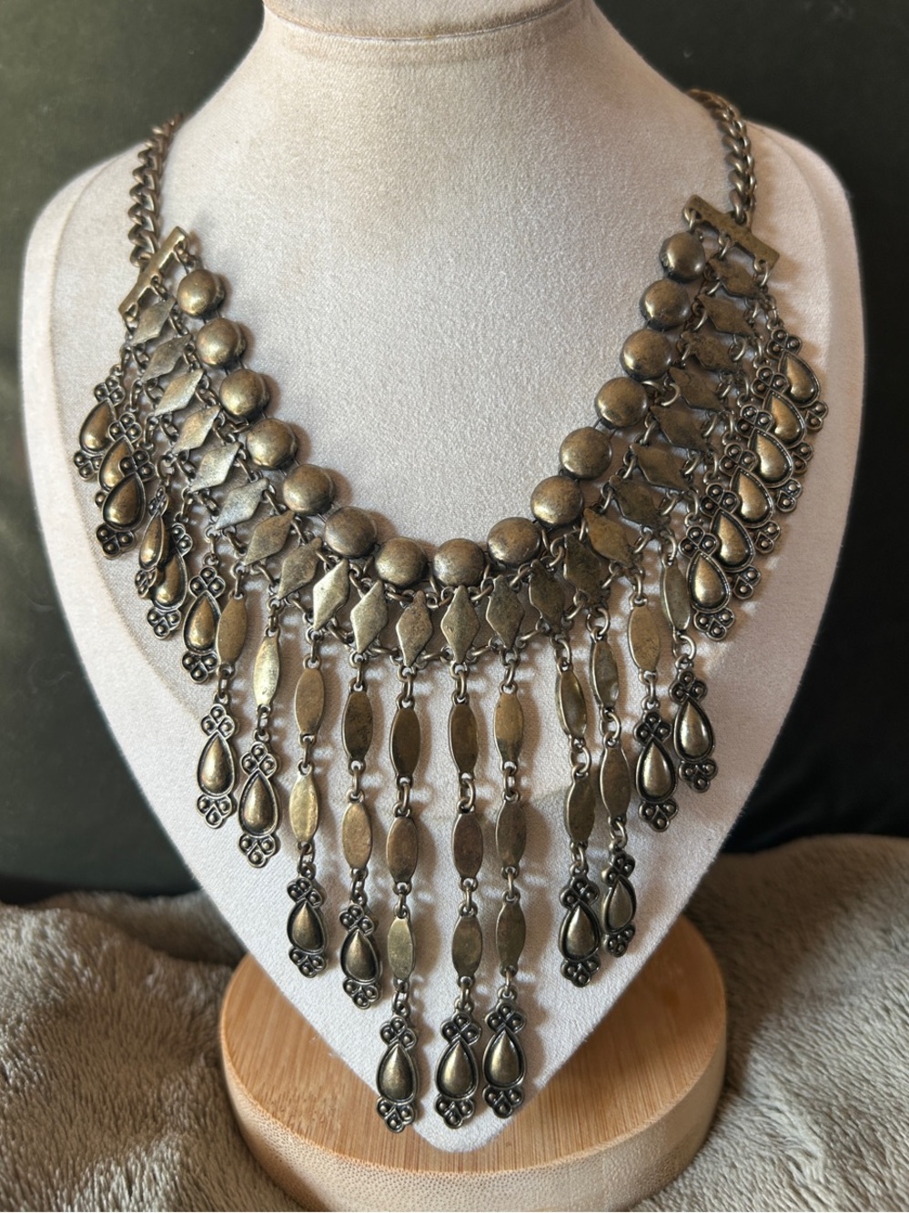 Antique Bronze Beaded Bib Necklace